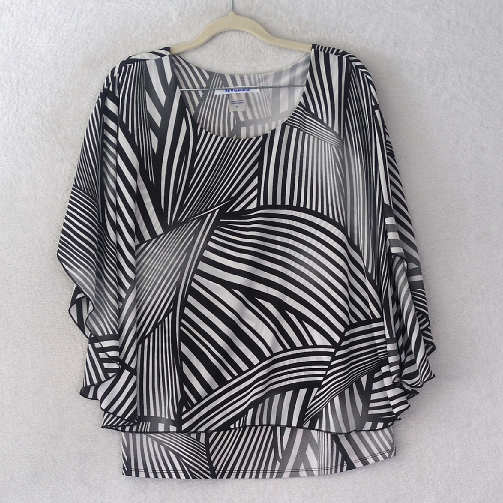 NYGARD Womens Black & White Abstract Flowy Office Blouse Sizeβ M